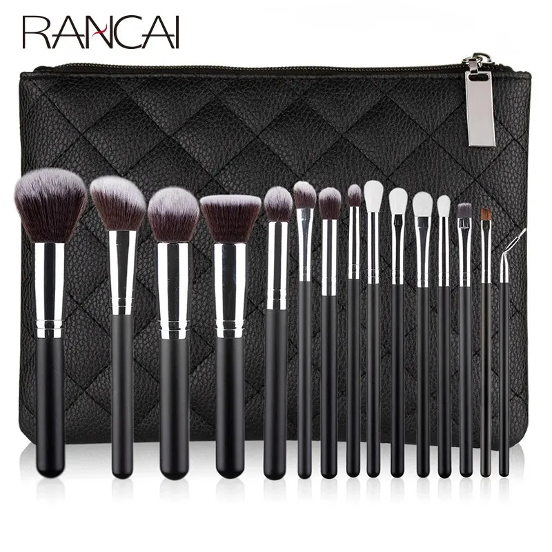 RANCAI 10/15 pièces pinceaux de maquillage professionnels ensemble maquillage brosse électrique maquillage outils de beauté cheveux synthétiques doux avec étui en cuir 240111