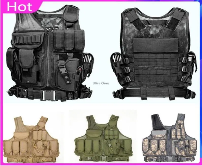 Hunting Jackets Tactical Military Vest With Detachable Belt Gun Holster Durable Army Mesh Vests Shooting Cs Body Armor3253800