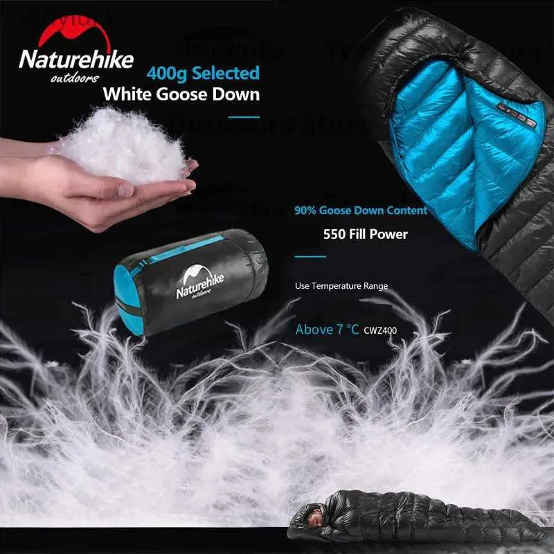Sleeping Bags Naturehike CWZ400 CW400 Sleeping Bag Winter 550FP 750FP Duck Goose Down Hooded Sleeping Bag Single Camping Waterproof UltralightL240111 From Ladyluky 45.13 DHgate.Com