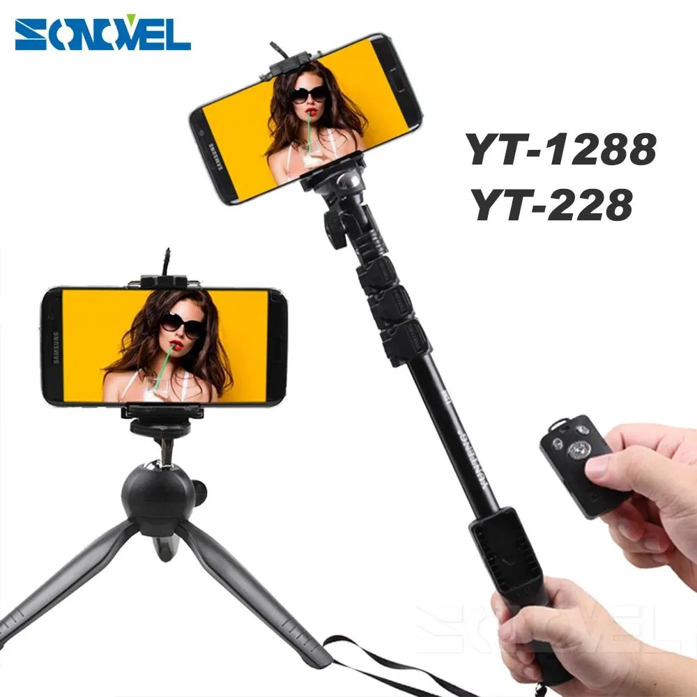 Monopods kamera telefon Bluetooth utdragbar selfie stick yuneng yt1288 teleskopisk monopod yt228 mini stativ för iPhone 5 6 7 8