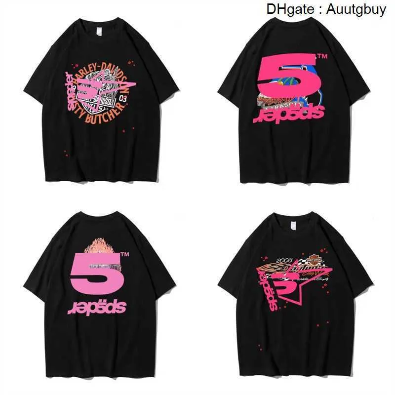 Designer modekläder hiphop tees tshirts unga thug stjärna samma sp5der 555555 rosa tee örn kort ärm t-shirt 2auk