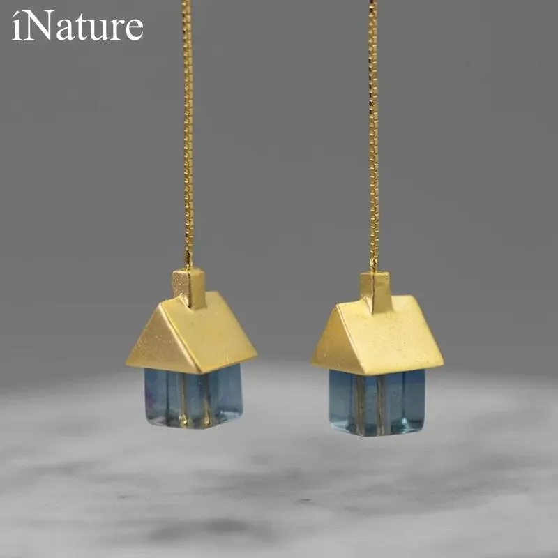 Pendientes iNature Linda casa en la nube pendientes de gota de cristal azul de Plata de Ley 925 para mujer accesorios de joyería de moda