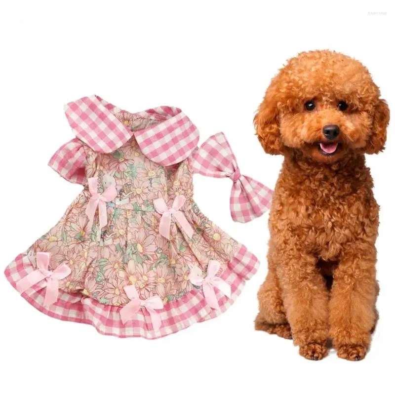 Vestuário para cães Vestido para animais de estimação com decorações de arco Floral Padrão Saias Respirável Confortável Verão Hawaii Vestidos para Menina Cães Gatos