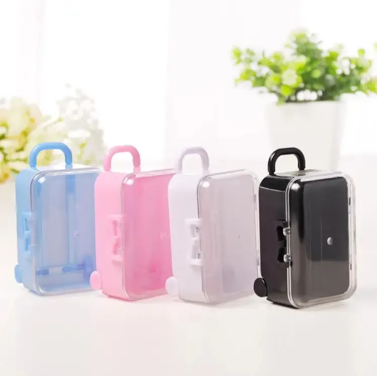 200st Clear Mini Rolling Travel Suitcase Favor Box Wedding Favors Party Reception Candy Package Baby Shower Gratis frakt Sn