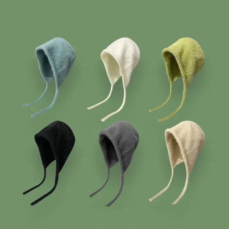 Y2k söt beanie höst vinter kvinnor varm japansk stickad hatt hög kepsar män öronskydd slips pullover hatt 240110