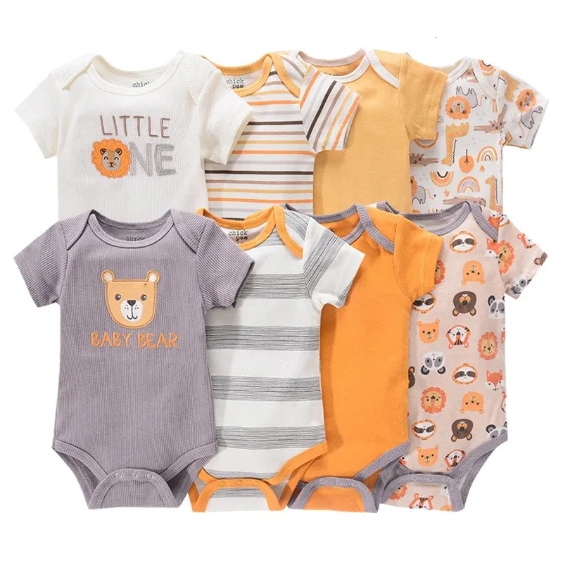 14 Stücke geboren Body Baby Jungen Kurzarm Overall Cartoon Print Kleinkind Mädchen Baumwolle Kleidung 012 Monat Säuglingsspielanzug Outfits 240110