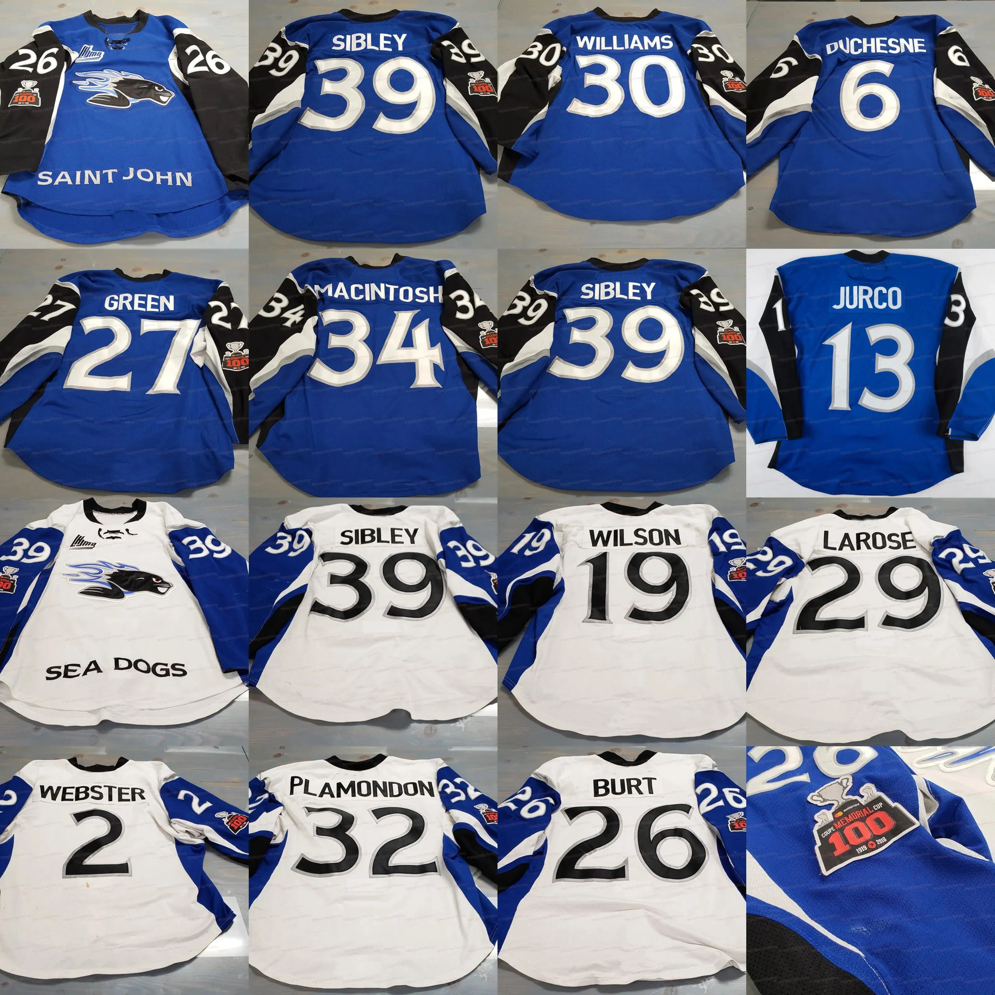 Hockey-Trikots Saint John Sea Dogs-Trikot Tomas Jurco ROBBIE BURT YOHAN PLAMONDON CEDRIC PARE YOHAN PLAMONDON WEISSES BLAUES GETRAGENES SAINT-Trikot