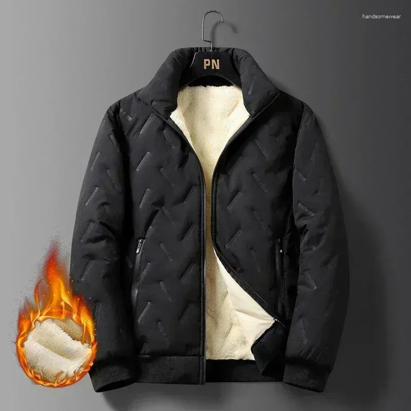 Men's Plus Size Outerwear Down Jacket Thickened Cotton Coat Winter Warm Fleece Loose Casual Lambswool