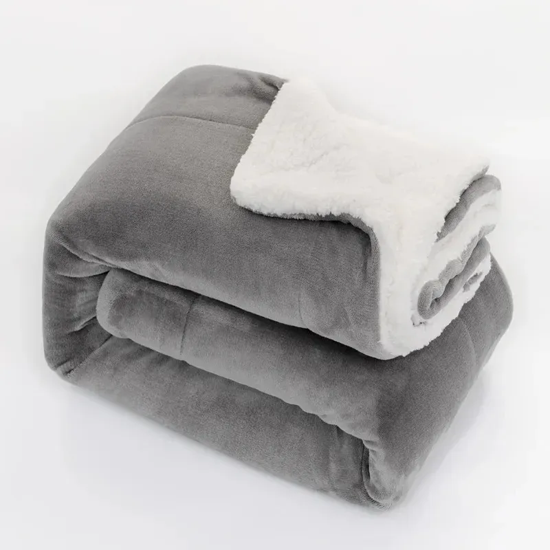 Couverture Sherpa couverture de flanelle double couche épaissie couverture d'hiver isolante en velours de corail doux et chaud utilisée pour la housse de canapé gris lit 240111