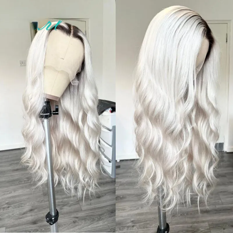 180% Ombre Wit Blonde Kanten Voorkant Pruik Menselijk haar 32 inch lang HD Kanten Frontale Pruiken Maagd Losse Body Wave Pruik voor Vrouwen Pre geplukt