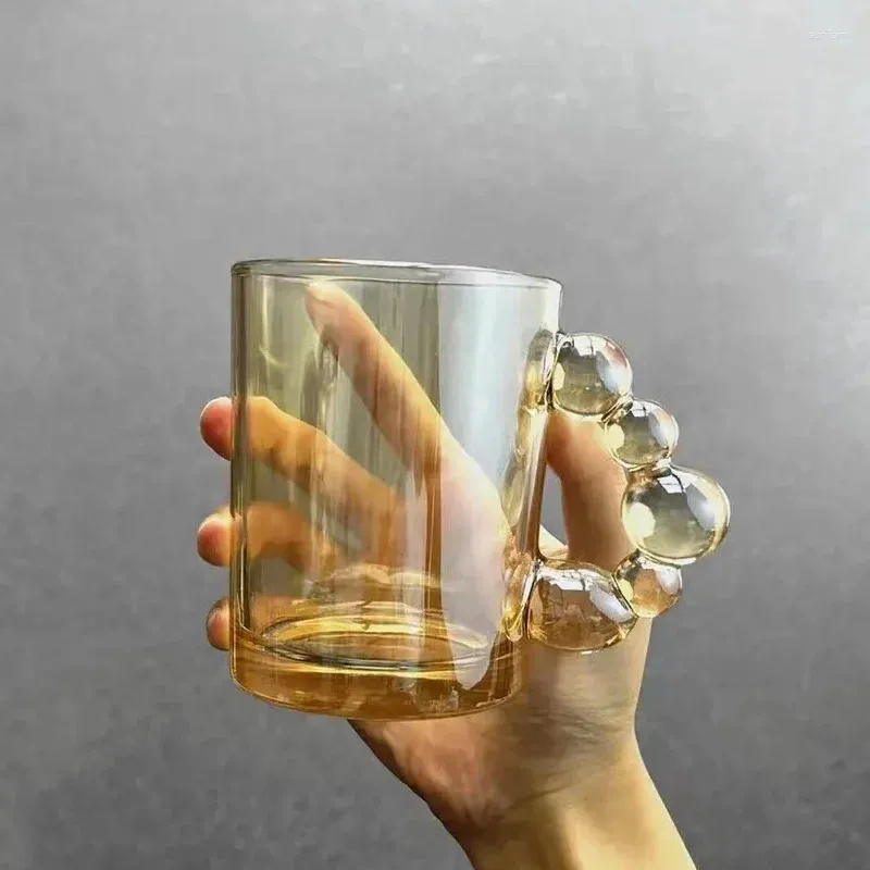 Weingläser Glastasse Kaffeetasse Großer Griff Transparentes Wasser Kreative Tassen und Tassen Trinkgeschirr Geschirr