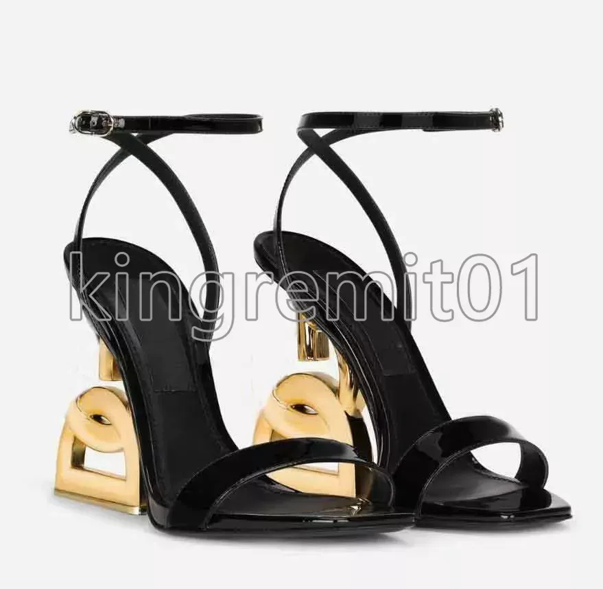 Fashion Summer Luxury Brands Patent Leather Sandals Shoes Women Pop Heel Gold-plated Carbon Nude Black Red Pumps Gladiator Sandalias Shoe