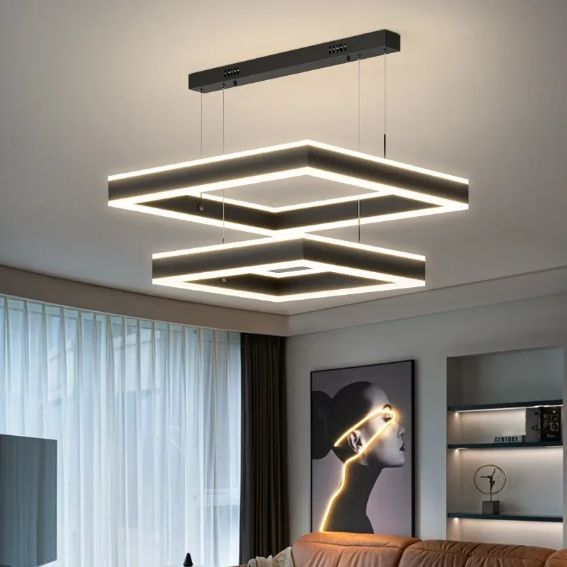 Ambiance plafond lustre moderne minimaliste nordique escalier longue ligne suspension lumière Villa grande suspension lampe Lampara