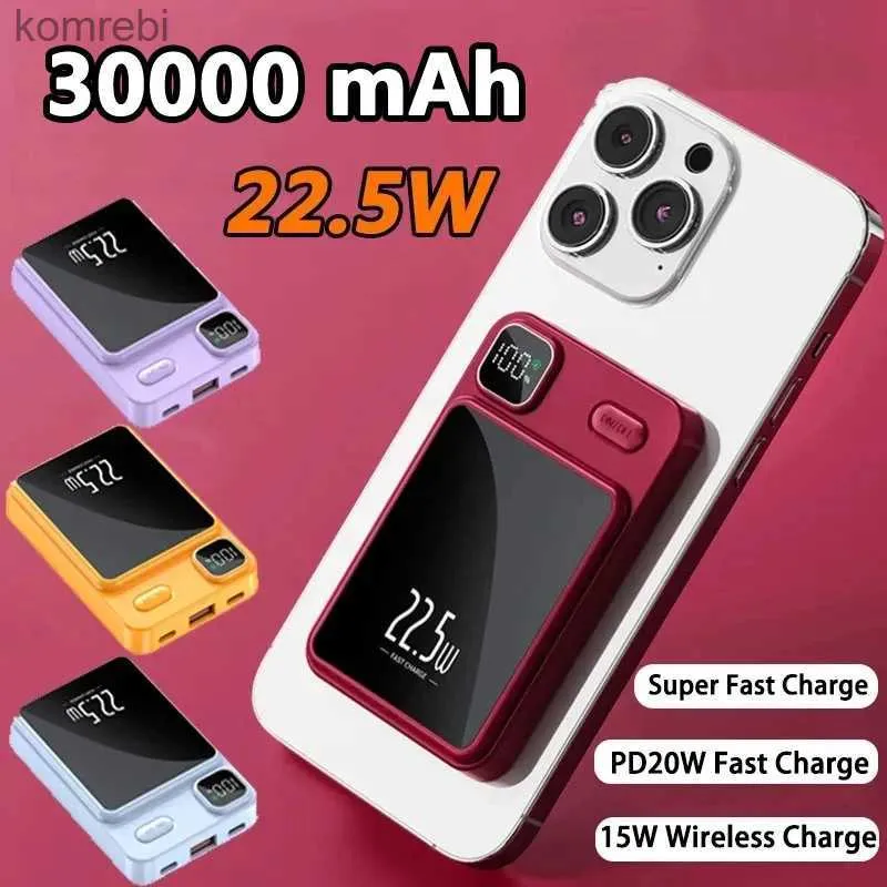 Banche di alimentazione per telefoni cellulari 30000mAh Power Bank magnetica 22,5 W Ricarica rapida PD20W Batteria esterna wireless Magsafe Powerbank per iPhone 14 Samsung HuaweiL240111