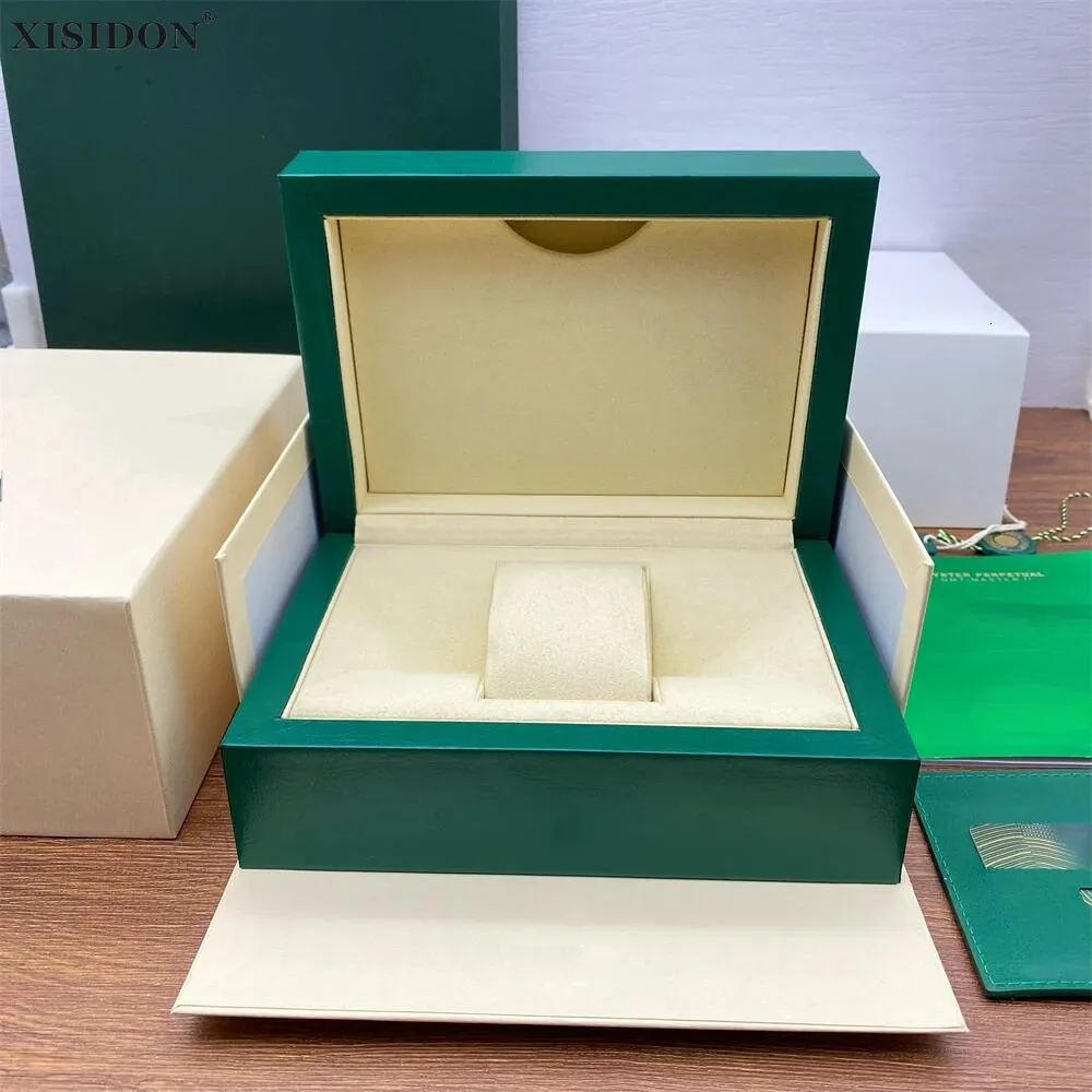 Boîte de montre verte de qualité supérieure, étui de luxe élégant en cuir AAA avec emballage de rangement avec oreiller en microfibre 240110
