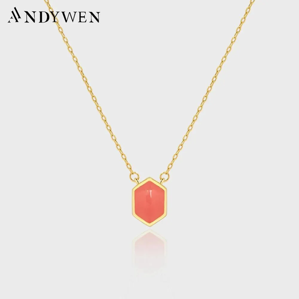 Colares Andywen 100% 925 Sterling Silver Gold Orignal Rhombus Pingente Long Chain Mulheres Definite Party Fine Jewelry 2022 Rock Punk Jewels