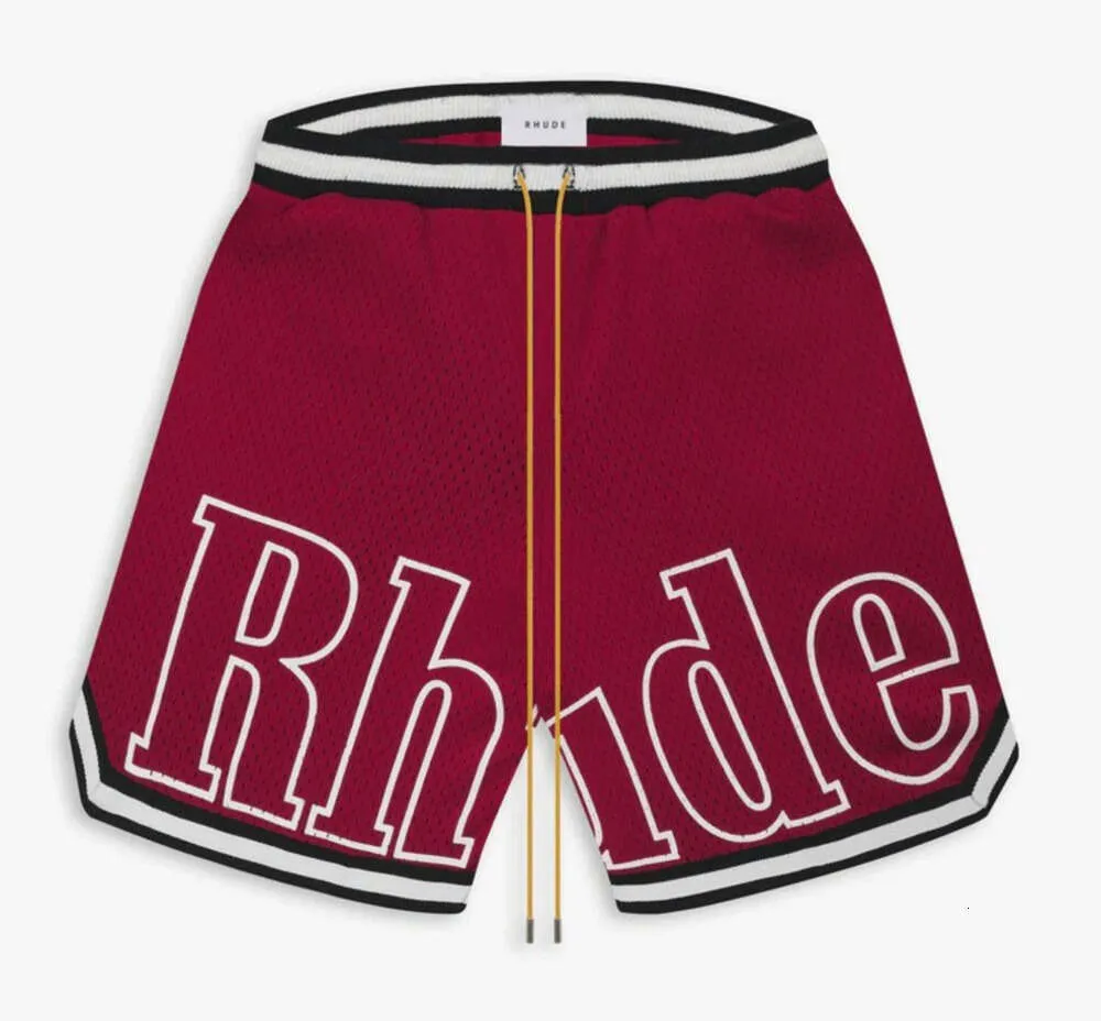 Designer Shorts Rhude Men's Capsule Summer Beach Pants Mesh Material andas Svett Löst fitness basket Mens Short Red 741