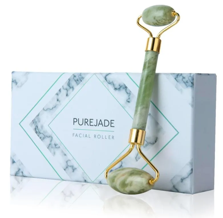 عالي Quanlity Light Green Jade Roller Massager مع مربع الهدايا الضوضاء الطبيعية antiacging v Face Beauty Heathy Care Tool2733818