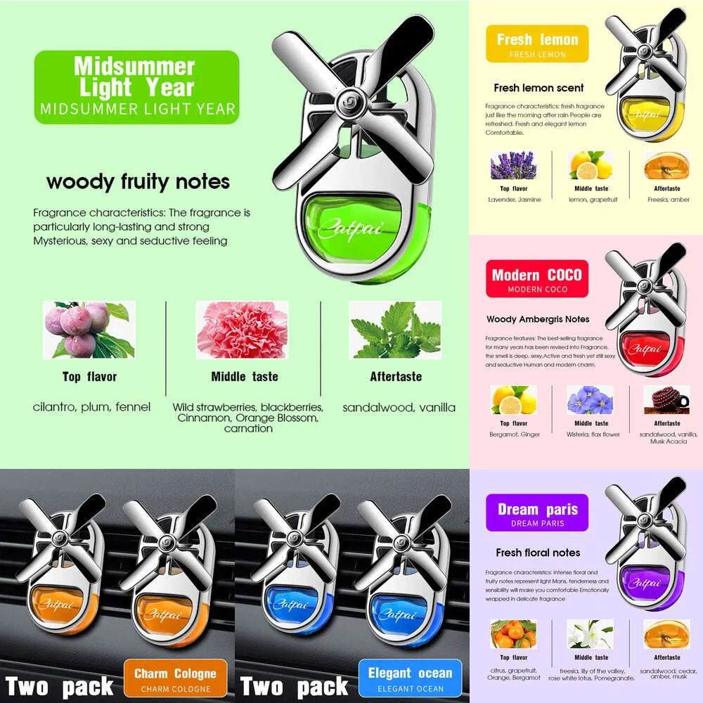 New Car Air Freshener Car Air Freshener Auto Parts Interior Perfume Diffuser Alloy Propeller Rotating Air Outlet Aromatherapy Clip Lasting Fragrance