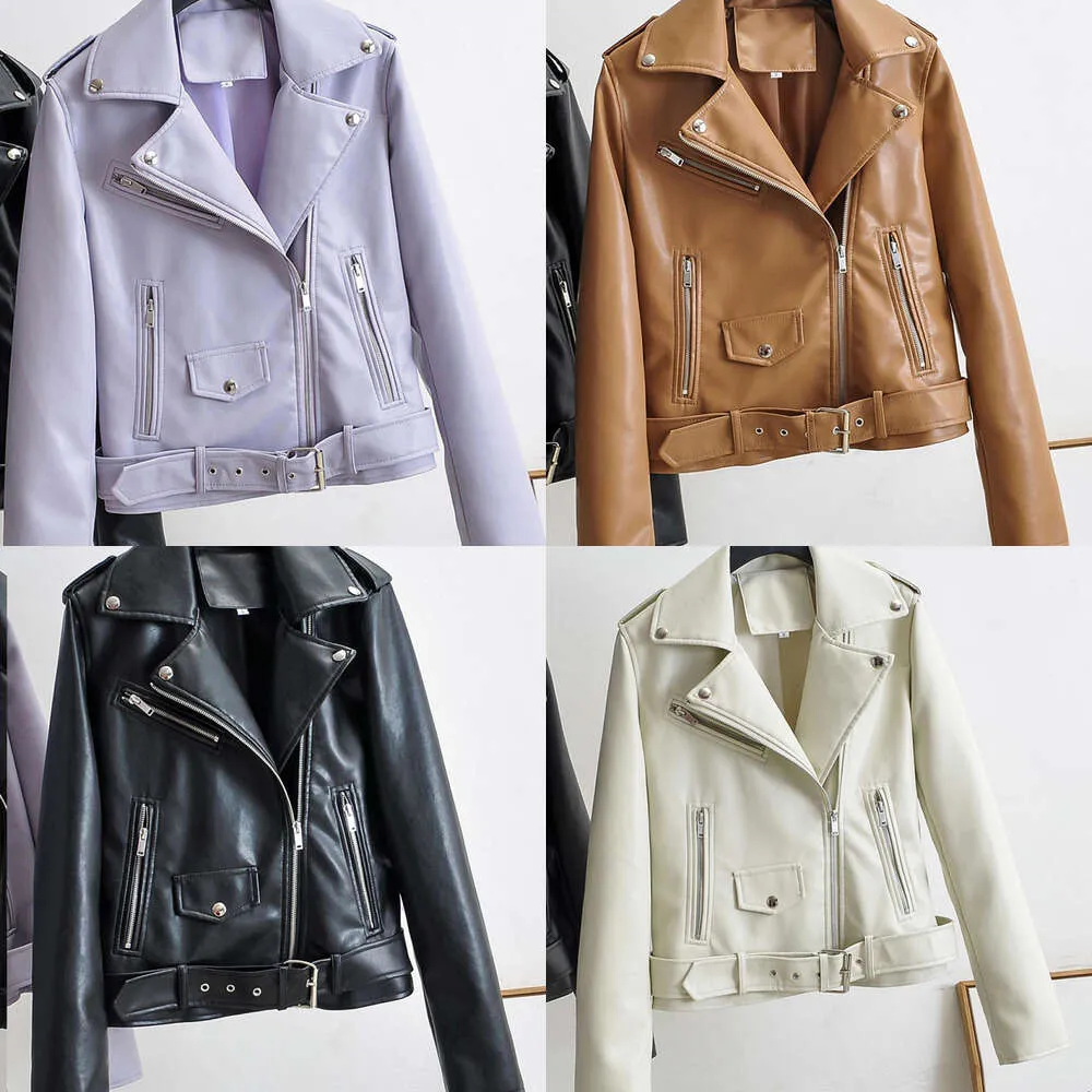 Jackets Spring Autumn PU Faux Leather Jacket Women 2022 New Purple Zipper Slim Biker Coat Female Outerwear Veste Femme Tops Streetwear