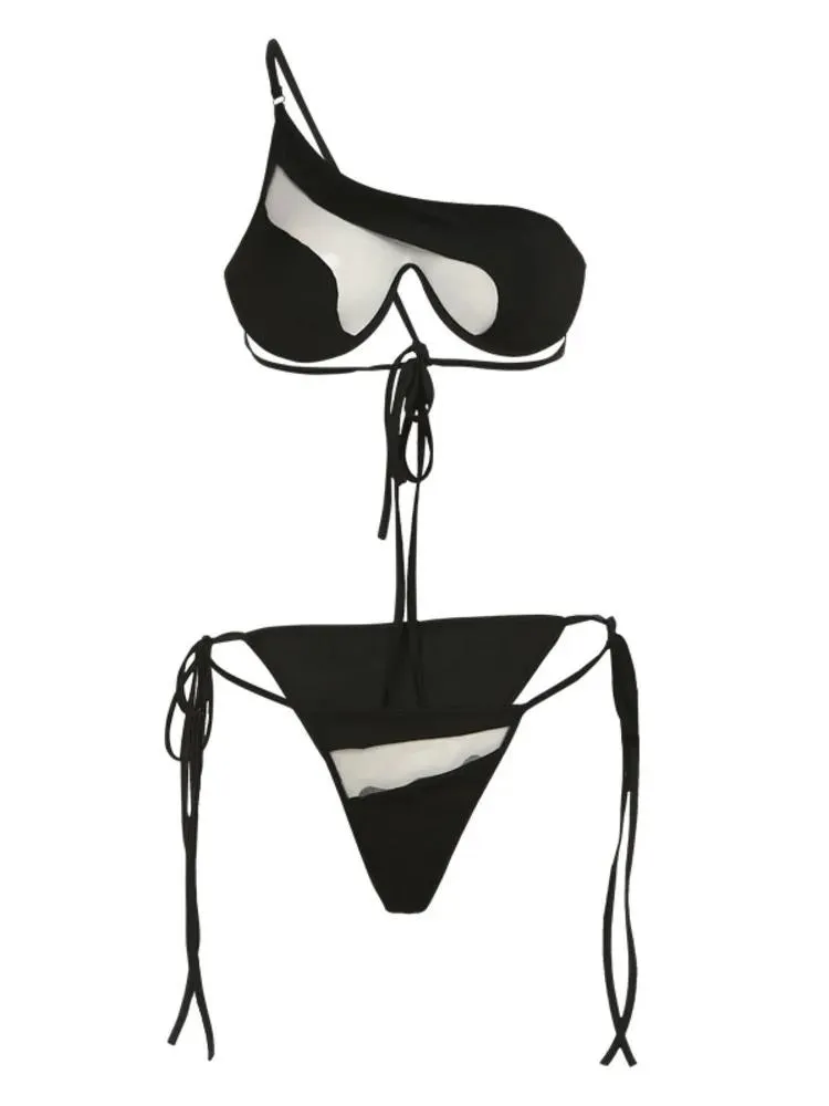 Летний сетчатый купальник на одно плечо, купальник в бразильском стиле, женская пляжная одежда, нижнее белье на косточках, купальник из 2 предметов