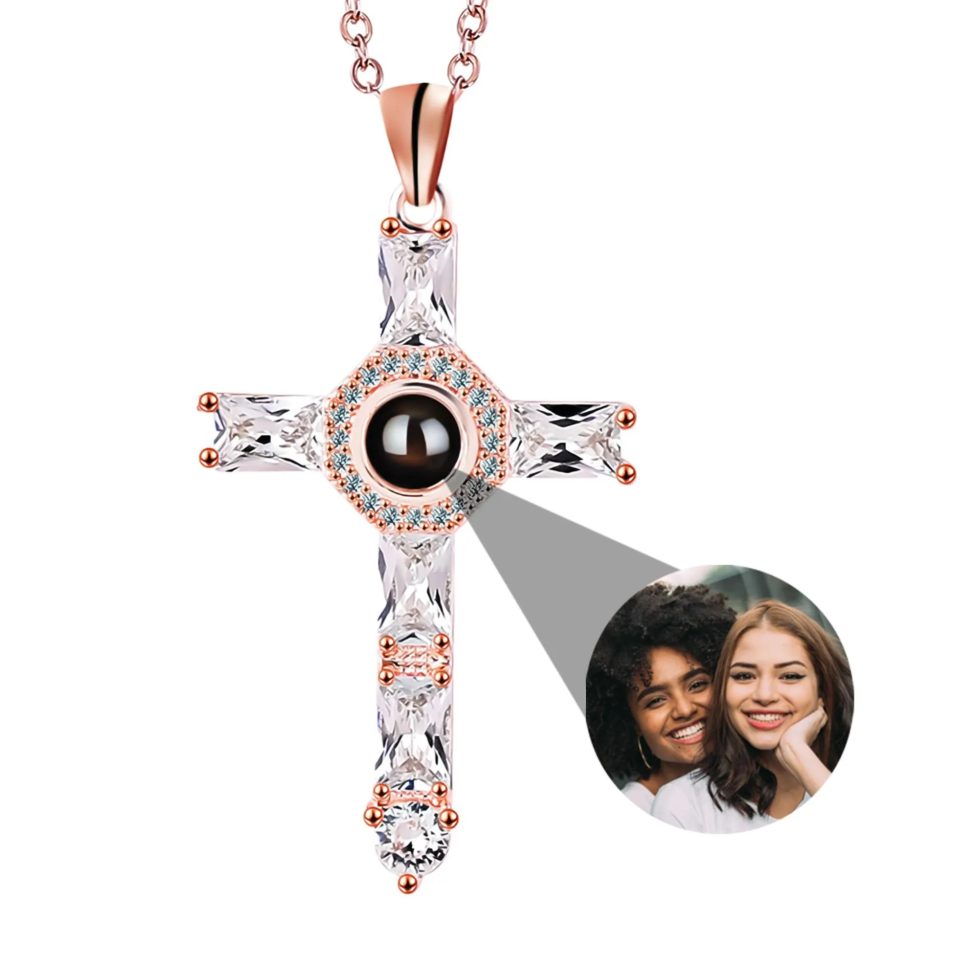 Halsband Anpassade foto Bibelvers Projektion Halsband Classic Crystal Cross Pendant Christian Prayer Charm Faith Jesus Choker smycken