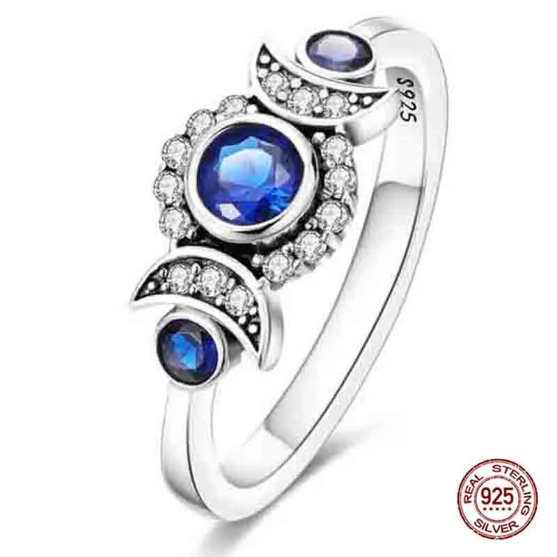 2024 Nuovo 100% 925 Sterling Silver Brillante Luna Blu Gemma Anelli Per Le Donne Pavimenta Lucido Zircone Anelli Multa Gioielli Di Compleanno Originale