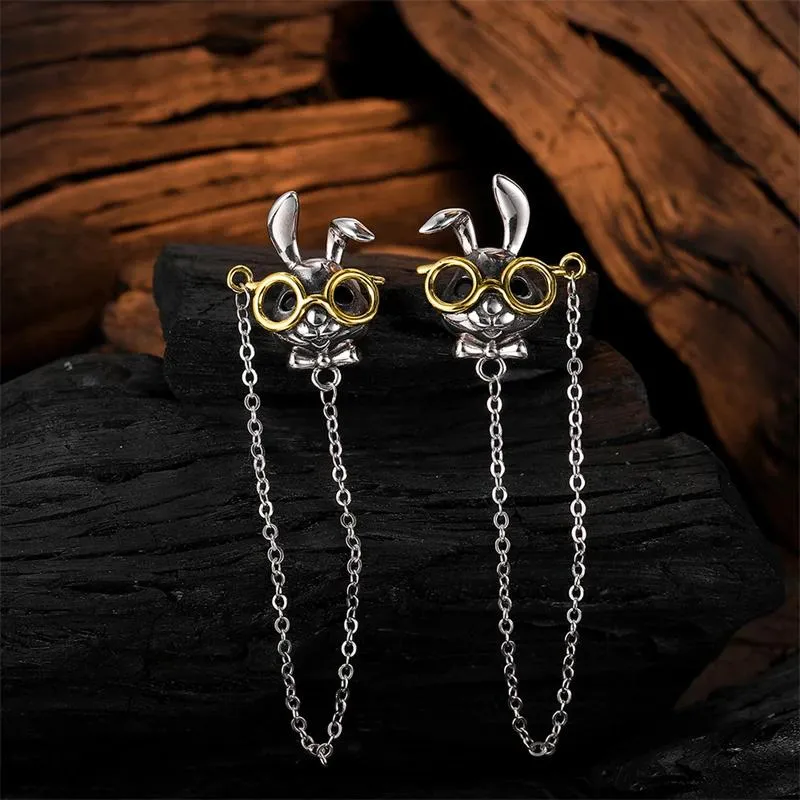 Örhängen 925 Sterling Silver Vintage Tassel Chain Long Drop Earrings For Women Girls Cute Glasses Rabbit Earrings Party Jewelry Gift