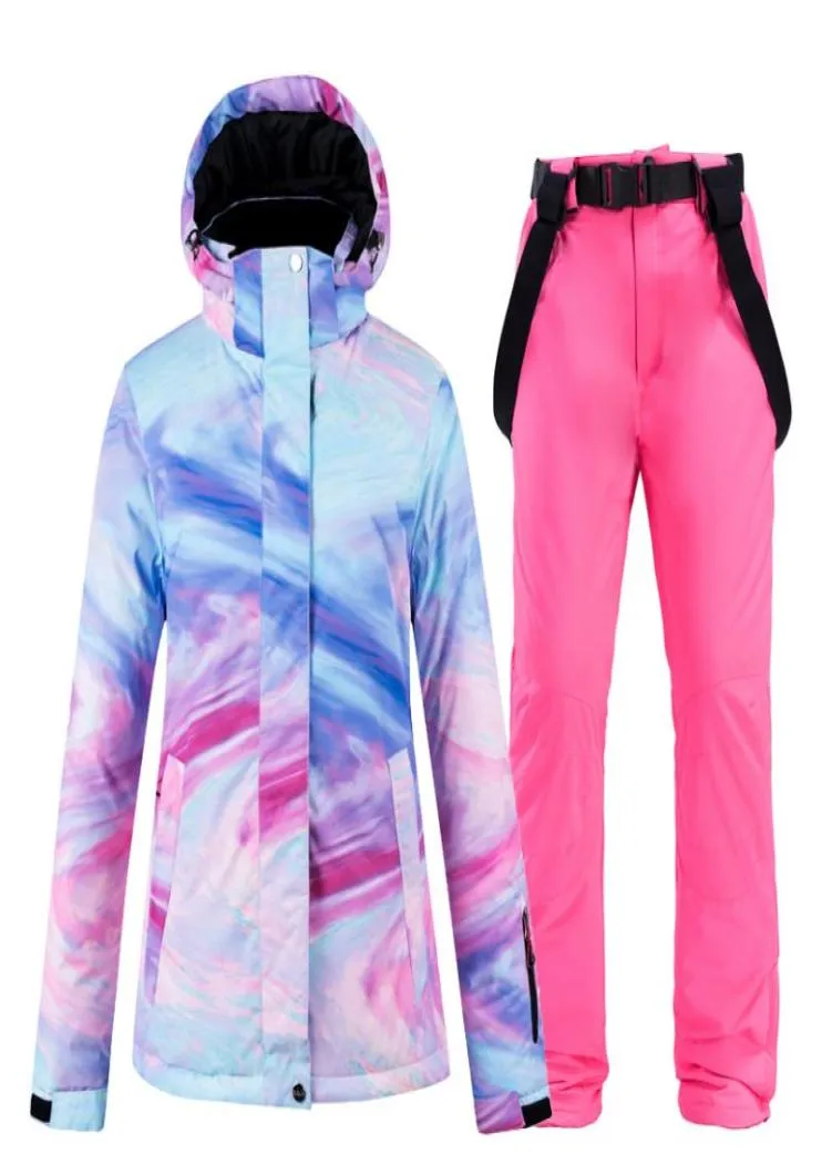 Высококачественный женский лыжный костюм, зимний уличный зимний комбинезон, ветрозащитная водонепроницаемая куртка и брюки, куртка для сноуборда, красочная одежда1992767