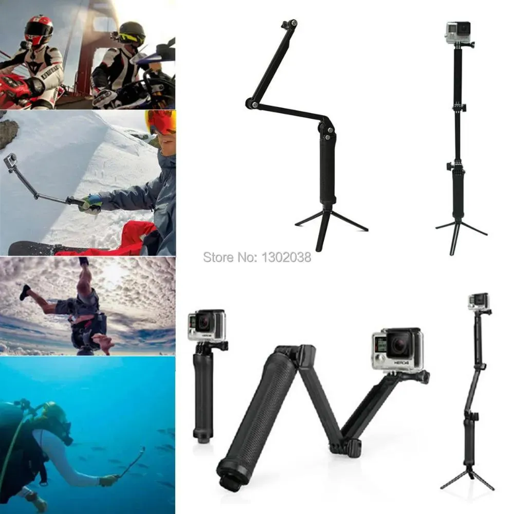 Monopods Gopro Akcesoria 3way Grip Arm Tripod Monopod 3 Way Mount for GoPro Hero 4 3+ 2 1 SJ4000 Xiaomi Yi GoPro Hero 4 Session