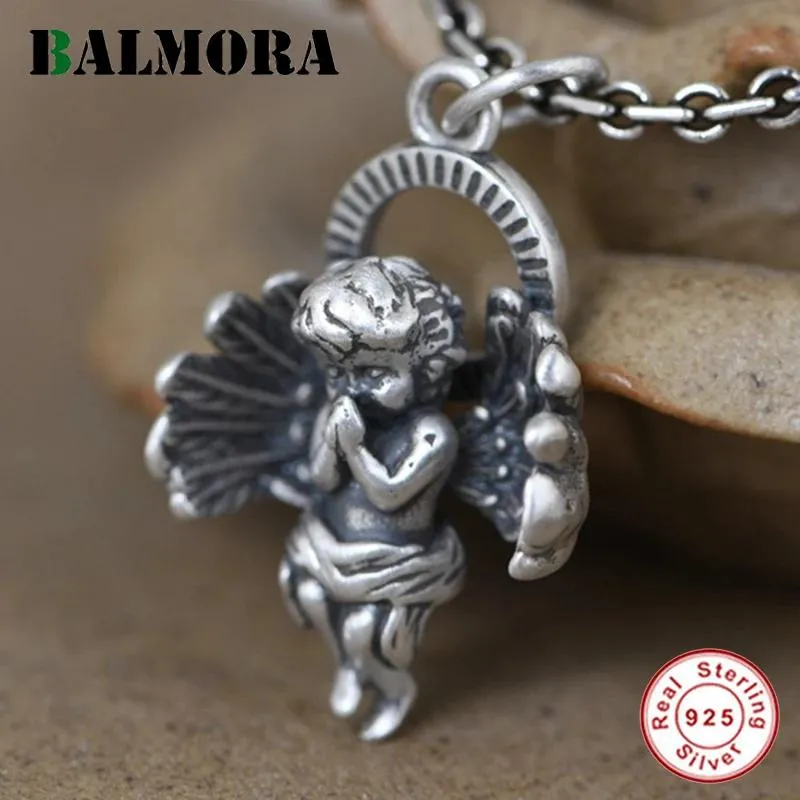 Hängen Balmora 100% 925 Pure Silver Angel Pendant For Women Men Vintage Religion Pendant Thai Silver Jewelry Decoration Without Chain