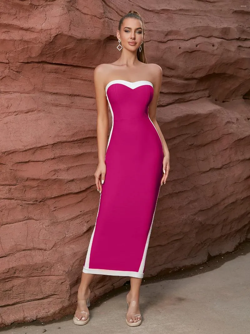 Casual Dresses Elegant Party For Women Strapless Midi Calf Long Elastic Bodycon Bandage Dress Celebrity Evening Gowns Gala