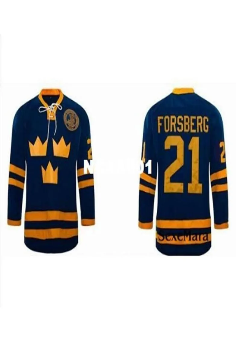 001 21 Peter Forsberg Jersey Team Sverige Ice Hockey Jersey Anpassad ditt namn eller nummer av hög kvalitet broderi Jersey1756638