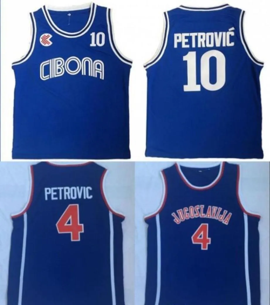 Camisas de basquete vintage Croácia 10 Cibona Drazen Petrovic 4 Jugoslavija Iugoslávia costurada camisas masculinas8770931