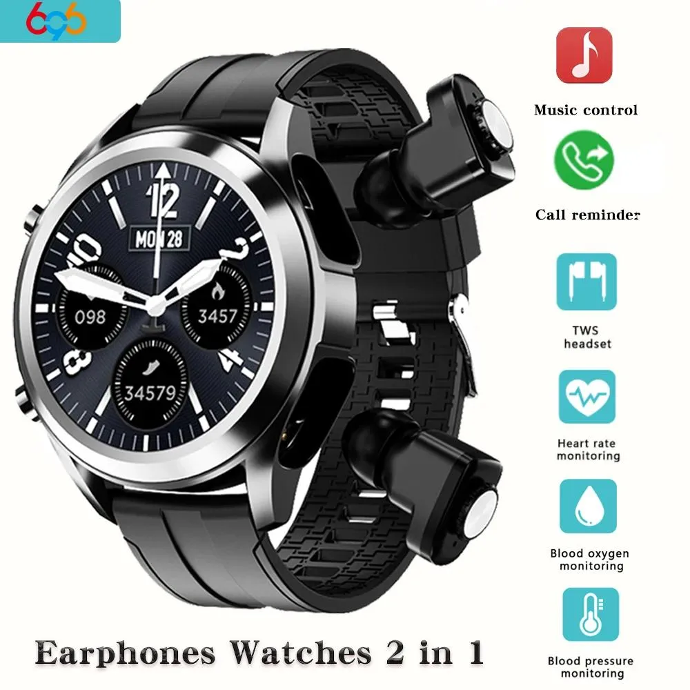 Devices 2022 New Men Tws 2 In 1 Wireless Blue Tooth Headset Full Touch Screen Smart Watch Heart Rate Testing Sports Music Smartwatch