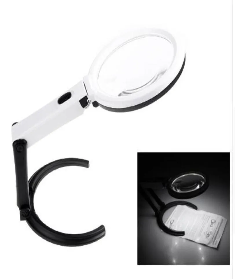 Portable 10 LED Light Magnifier Magnifying Glass with Light Lens Table Desktype Lamp Handheld Foldable Loupe 2 x 120mm 5x 28mm4415510