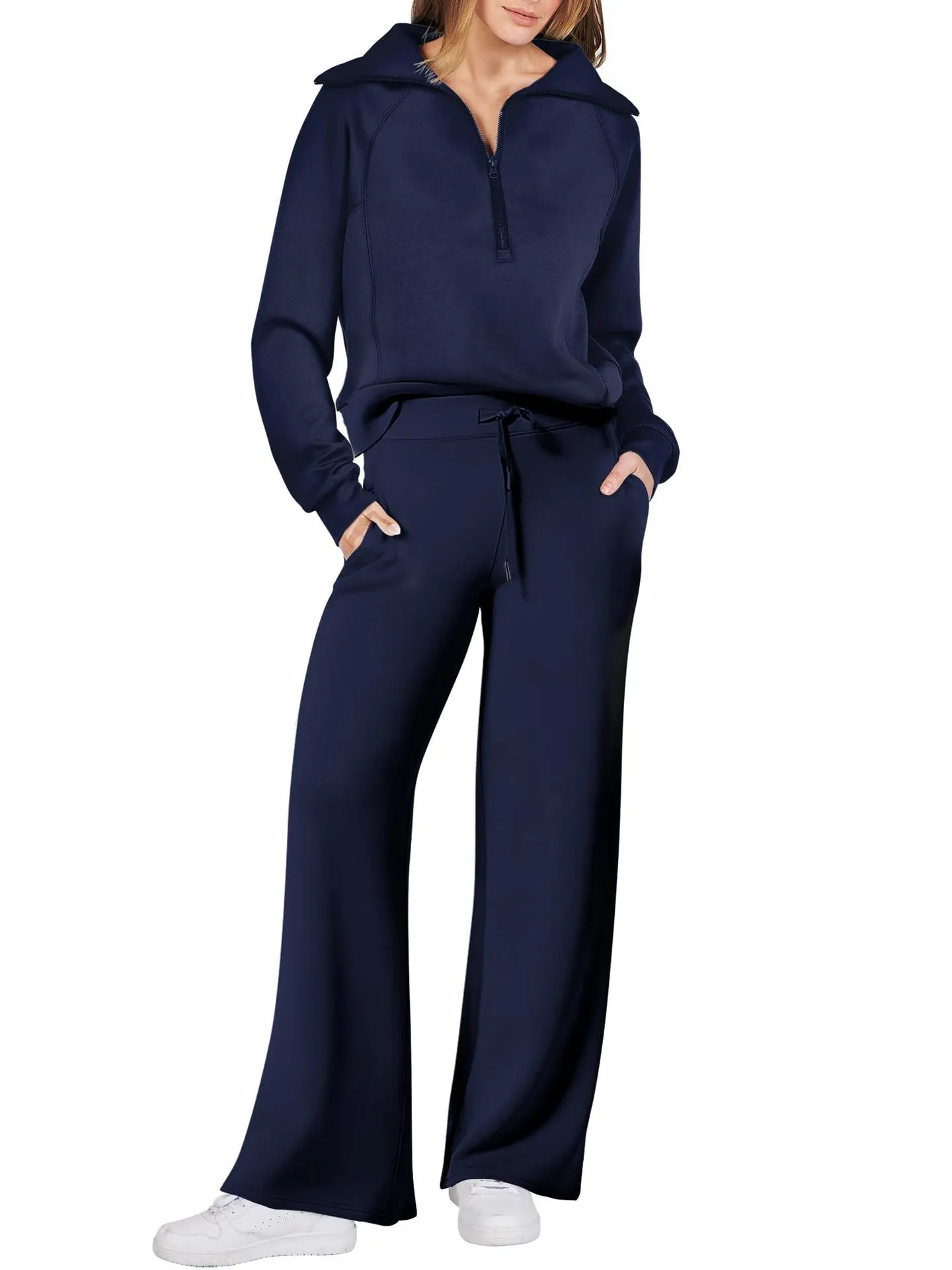 Petite Two Piece Sweatsuit Set With Quarter Zip And Wide Leg Pants For Womens Dressy Jumpsuit For Wedding And Guest Outfits From Jianjiacang 18.41 DHgate.Com