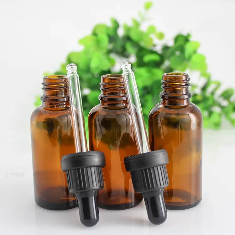 10ml 30ml 50ml 100ml Amber Glass  Oil Bottles Liquid Reagent Pipette Eye Dropper Bottle with Childproof Anti-theft Caps