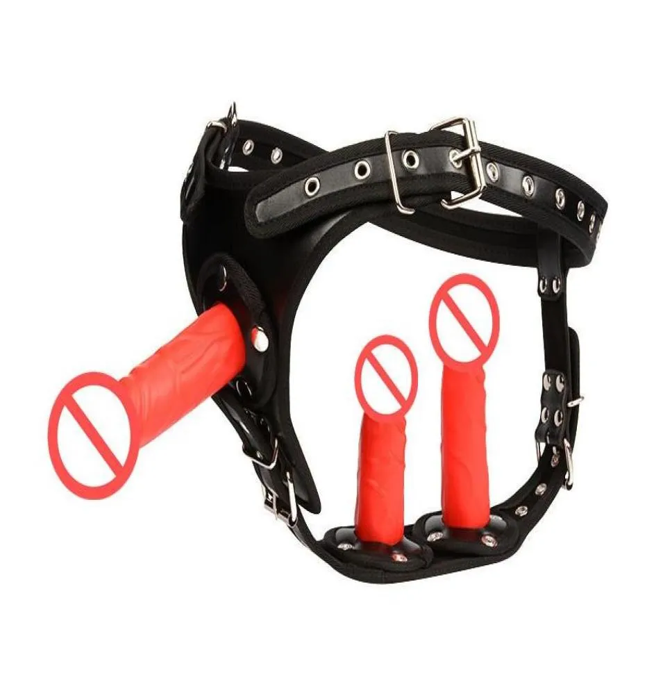 Strap rimovibile sul dildo giocattolo del sesso lesbico tre dildo con cinturini imbracatura strapon pene strapon plug anale vibratore per coppia7282885