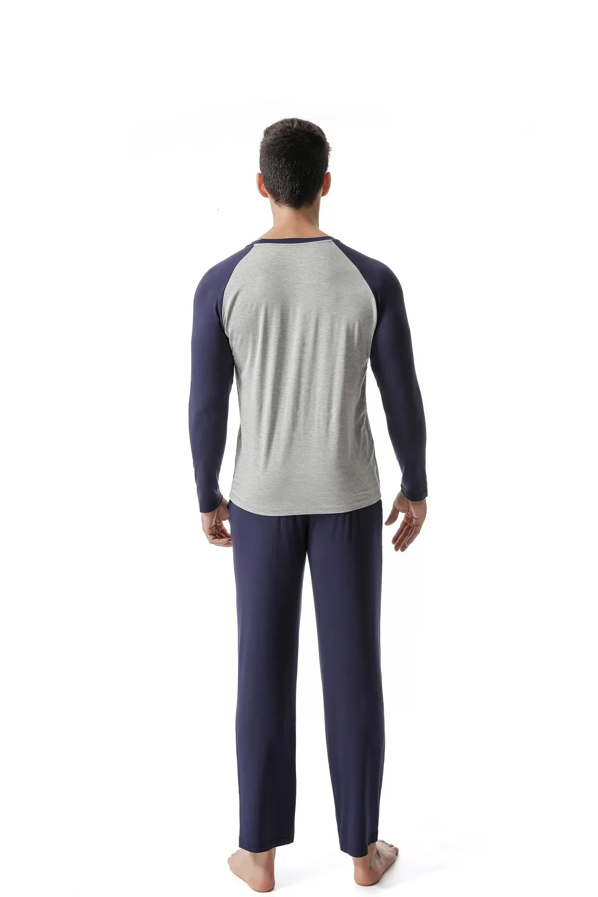 Men's Casual Pajama Set - Soft Long Sleeve Shirt & Pants, Loose Fit Loungewear For Fall & Winter