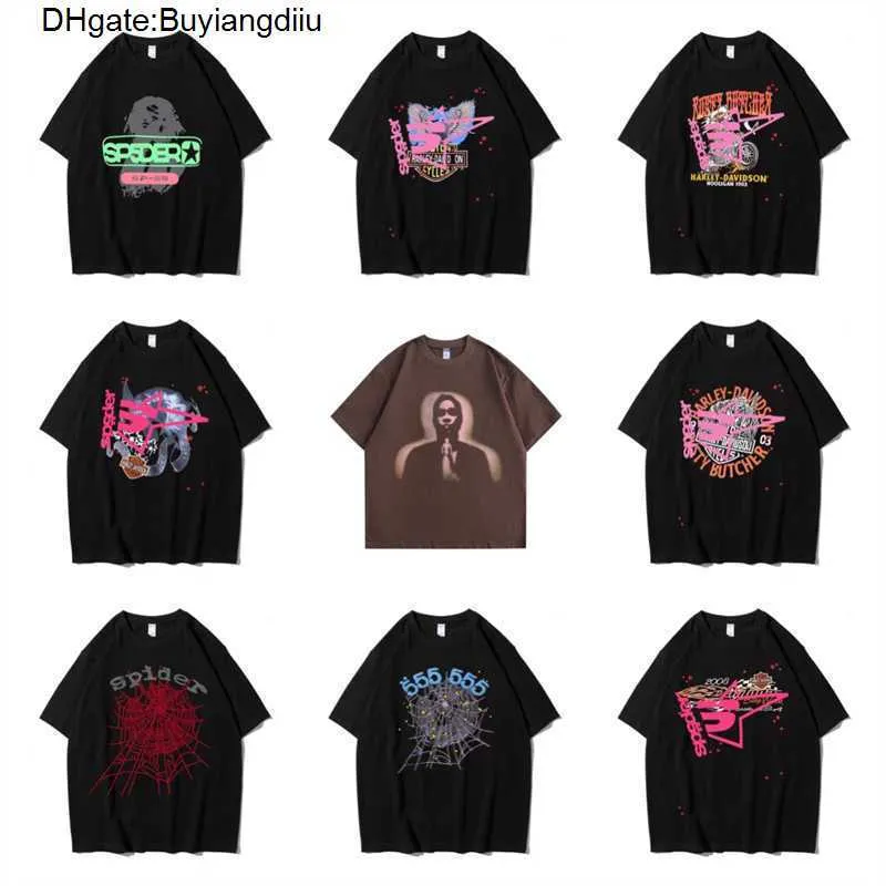 Tshirts sp5der erkek kadın yüksek kaliteli t gömlek moda mektup çerçeve baskılı siyah pembe erkek örümcek tişört pamuk gündelik tees dacw