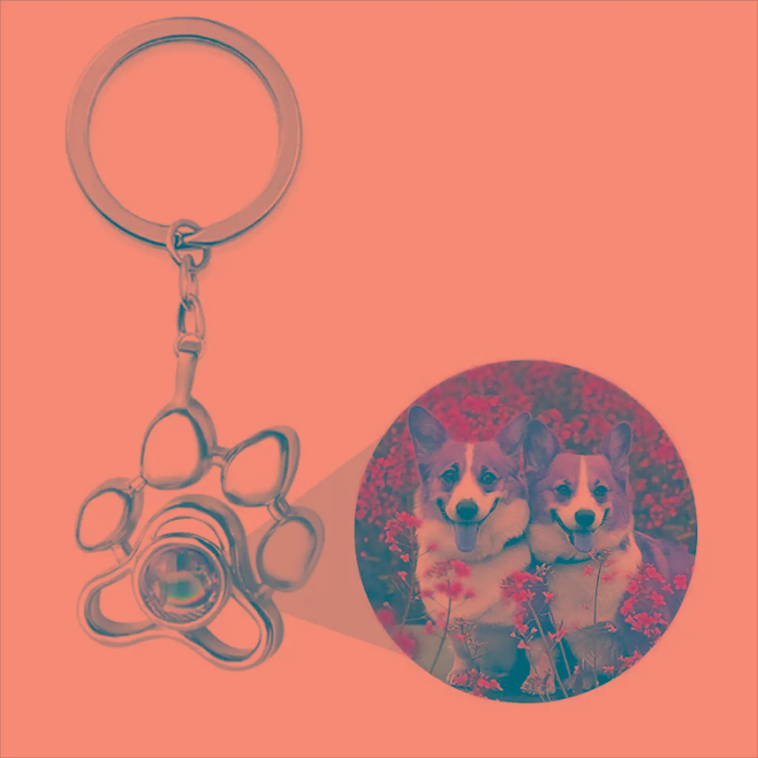 Catene Portachiavi con proiezione di foto in oro argento oro rosa Personalizzato argento sterling 925 Immagine personalizzata di animali domestici all'interno dei gioielli portachiavi