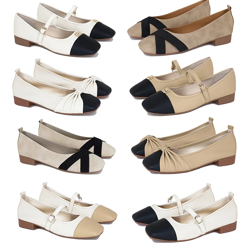 Chaussures de styliste pour femmes, nouveau nœud, Beige, noir, talon bas, tête carrée, bouche peu profonde, chaussures simples, 36-41, printemps 2024