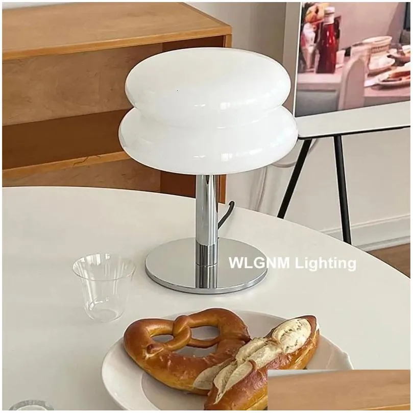 Other Home Decor Aron Glass Table Lamp Egg Tart Desk Light Bedroom Living Room Atmosphere Lamps Night Girl Bedside Drop Delivery Gard Dh4Mv