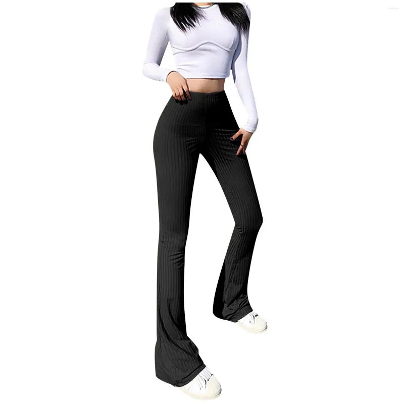 Damesbroek Elastisch uitlopende damesmode Effen kleur Skinny micro-cut broek met hoge taille Casual dunne bell bottom