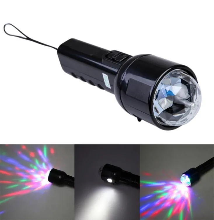2 I 1 Färgglad 3W LED RGB Stage Light Ficklight Torch Dual Use Disco Party Club Holiday Christmas Laser Projector Lamp Flash Lligh5821546