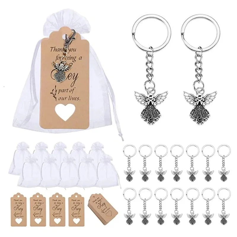 1 Set Angel Pendant Keychain Chistening Gift Keyring With Pendant Yarn Bag For Child Shower Doping Party Gift 240110