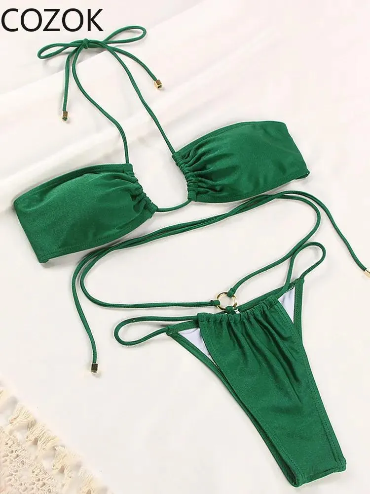 Conjunto sexy micro biquíni feminino maiô 2023 feminino bandagem biquinis conjunto de banho maiô beachwear corda nadar wear biquini verde