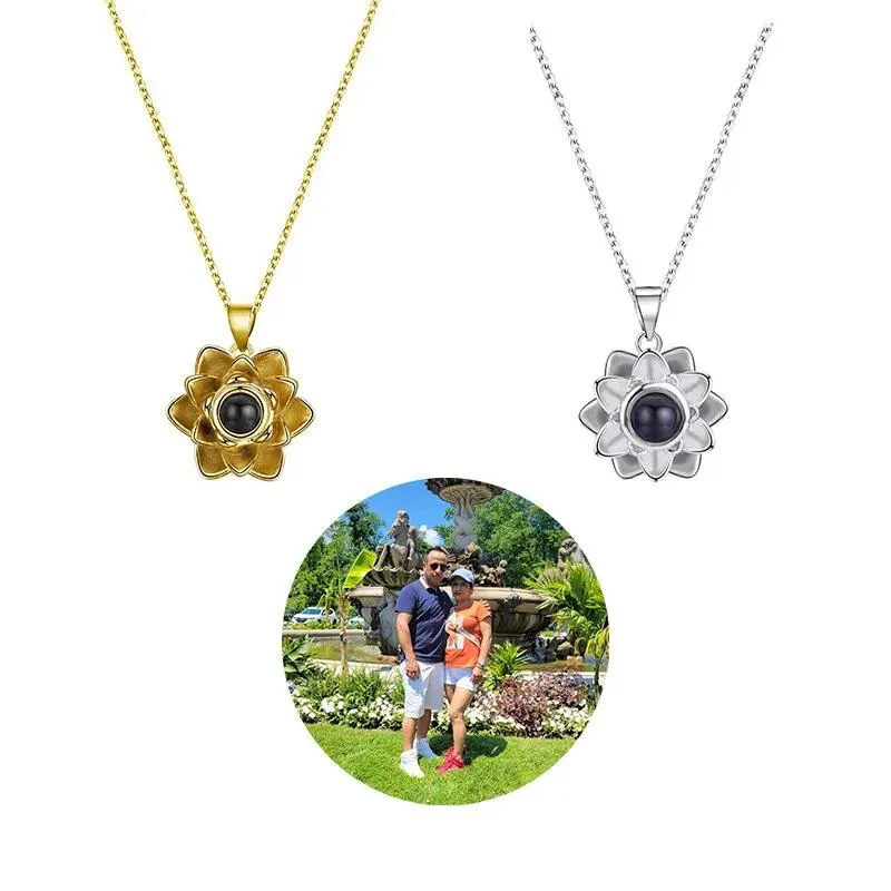 Halsband Doremi Custom Projection Picture Halsband Coloful Design Flower Necklace Brass Gold Heart Snowflake Valentine's Day Gift Jewelry