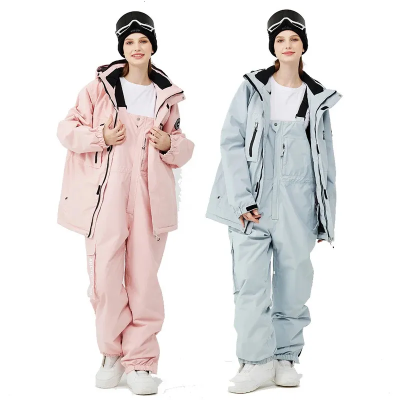 Mode Mann Frau Schnee Tragen Wasserdichte Ski Anzug Set Snowboarden Kleidung Outdoor Kostüme Winter Jacken Und Lätzchen Hosen 240111